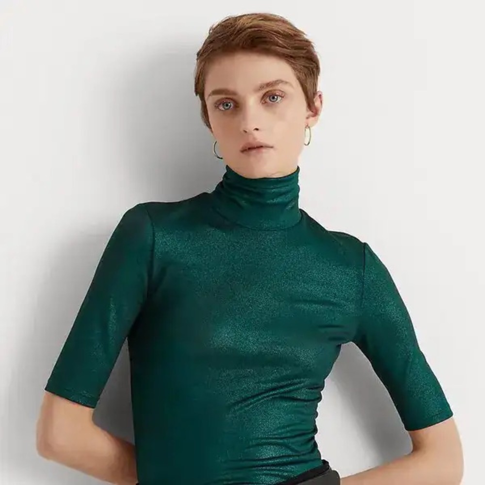 Lauren Ralph Lauren Black Label Metallic Green Turtleneck Top size small